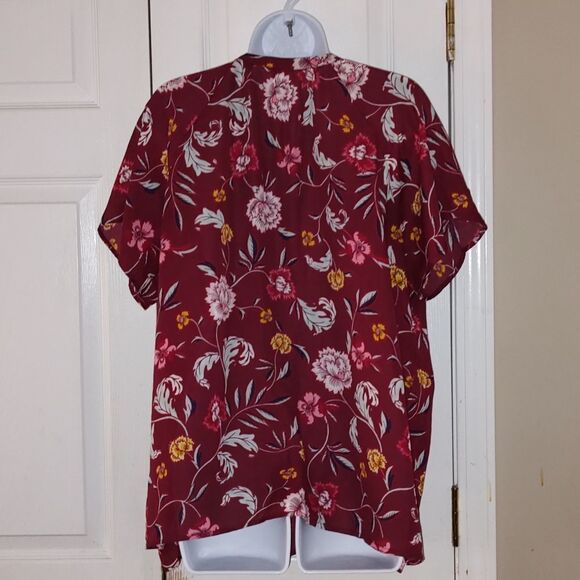 Old Navy maroon floral print sheer blouse  Sz XL - Picture 3 of 4